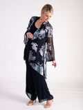 Navy/Lilac Enchanted Leaf Silk-Mix Devoree Jacket with Split Cuff Detail - NEW SS25!