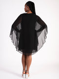 Signature Black Chiffon Dress with Diamante Detail and Chiffon Cape