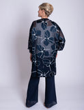 Navy/White Silk Floral Devoree Longline Kimono