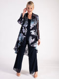 Navy/Lilac Enchanted Leaf Silk-Mix Devoree Jacket with Split Cuff Detail - NEW SS25!