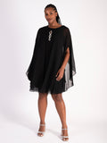 Signature Black Chiffon Dress with Diamante Detail and Chiffon Cape