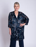 Navy/White Silk Floral Devoree Longline Kimono