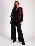 Premium Velvet Blouse with Black, Claret, and Pink Renaissance Print