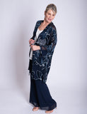 Navy/White Silk Floral Devoree Longline Kimono