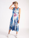 White/Blue Botanical Garden Mesh Dress with Stunning Cut-Out Detail