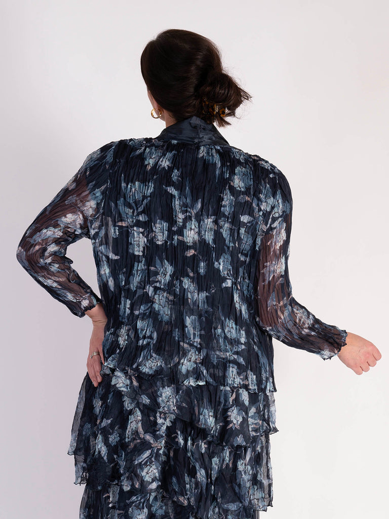 Navy Plain Satin And Floral Print Chiffon Shrug Chesca Direct