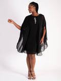 Signature Black Chiffon Dress with Diamante Detail and Chiffon Cape