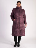 Eggplant/Watercolour Print Zip Front Quilted Reversible Long Coat