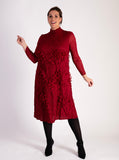 Elegant Wine Red Textured Floral Applique Dress