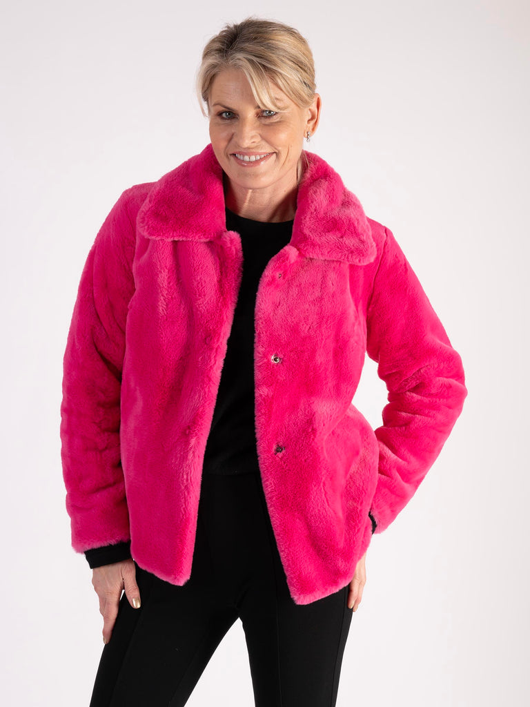 Fuchsia Faux Fur Short Coat - Main Image