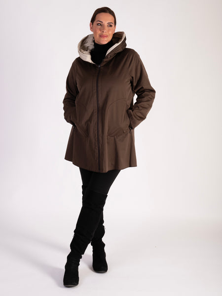 Latte/Chocolate Zip Front Reversible Raincoat - Promotion until 1st November 2024