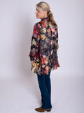Black/Red Amber Symphony Jacquard Semi-Sheer Blouse With Back Pleated Detail