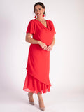 Poppy Double Layer Chiffon Cowl Neck Dress with Angel Sleeves