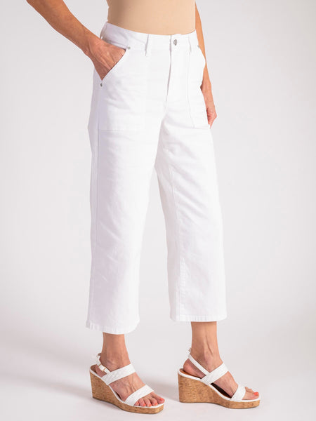 White Cropped Straight Leg Trousers