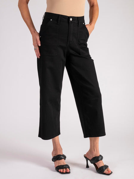 Black Cropped Straight Leg Trousers
