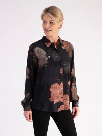 A Black/Cream Rose Bouquet Shirt