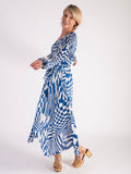 Royal Blue/White Abstract Geometric Swirls Pleated Dress