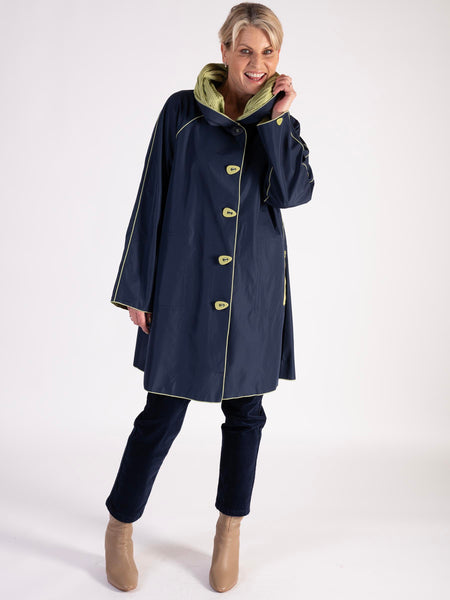 Navy/Spring Green Piped Reversible Raincoat