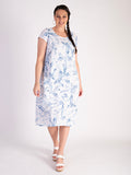 Blue/White Watercolour Floral Print Linen Dress