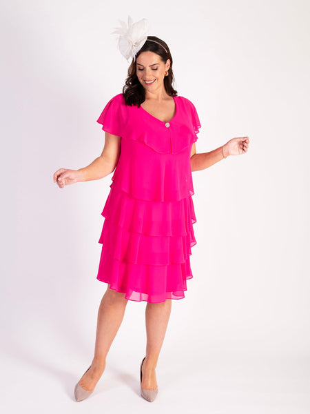 Pink Chiffon Multi Tiered Dress With Diamante Detail