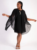 Signature Black Chiffon Dress with Diamante Detail and Chiffon Cape