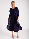 A Grape Pleated Dress With Applique Chiffon Flower Detail