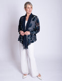 Navy/White Silk Floral Devoree Jacket With Contrast Chiffon Front Detail