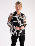 A Luxury Elegant Black/White Poem Print Organza Shirt