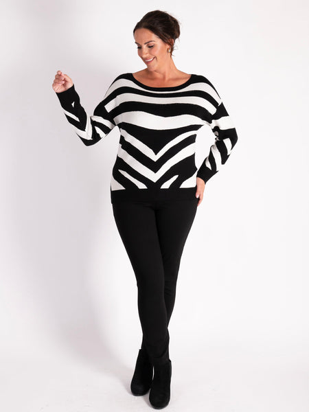Black/White Abstract Zebra Pattern Jumper