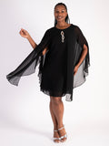 Signature Black Chiffon Dress with Diamante Detail and Chiffon Cape