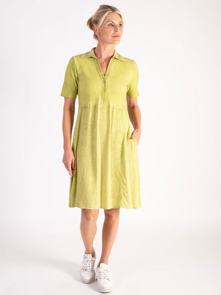 Lime Jersey & Linen Short Sleeve Dress – Casual Elegance