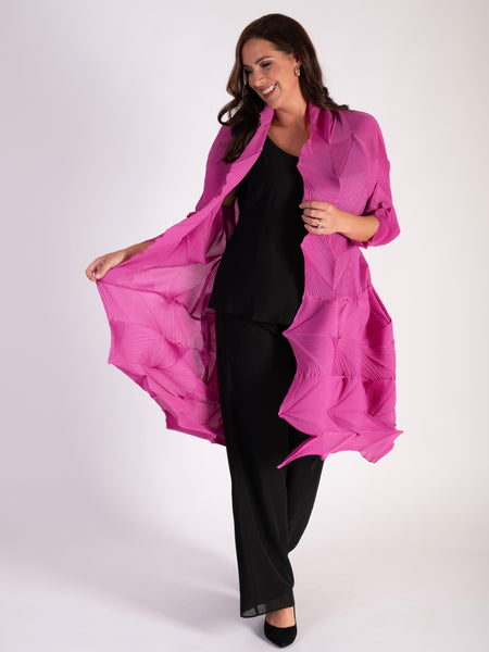 Fuchsia 3-D Pleated Long Shrug