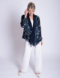 Navy/White Silk Floral Devoree Jacket With Contrast Chiffon Front Detail