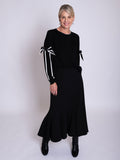 Black/White Pullover with Sleeve Bow Detail & Contrast Trims