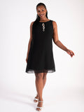 Signature Black Chiffon Dress with Diamante Detail and Chiffon Cape