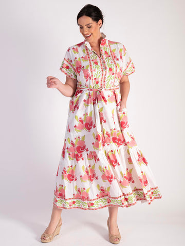A Pink Lemonade Buttoned Bodice Short Sleeve Cotton Dress