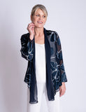 Navy/White Silk Floral Devoree Jacket With Contrast Chiffon Front Detail