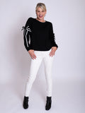 Black/White Pullover with Sleeve Bow Detail & Contrast Trims