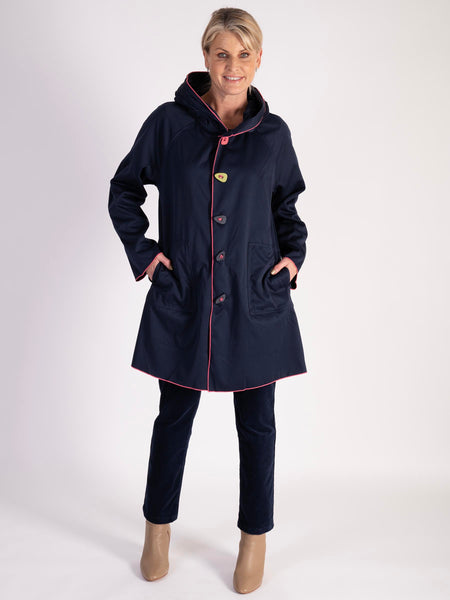 Navy/Navy Piped Reversible Raincoat with Contrast Details