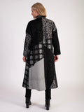 Black/Silver Jacquard Patchwork Longline Trapeze Coat