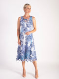 White/Blue 2-in-1 Flower Mesh & Print Dress