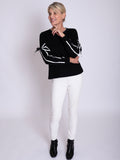 Black/White Pullover with Sleeve Bow Detail & Contrast Trims