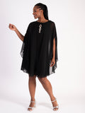 Signature Black Chiffon Dress with Diamante Detail and Chiffon Cape