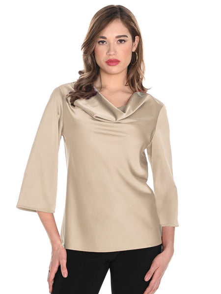 Luxury Frank Lyman Champagne Cowl Neck Sateen Top - Black Friday Comes Early