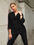 Luxury Frank Lyman Black Cowl Neck Sateen Top - Black Friday Comes Early