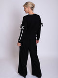 Black/White Pullover with Sleeve Bow Detail & Contrast Trims
