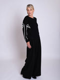 Black/White Pullover with Sleeve Bow Detail & Contrast Trims