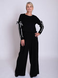 Black/White Pullover with Sleeve Bow Detail & Contrast Trims