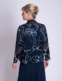 Navy/White Silk Floral Devoree Jacket With Contrast Chiffon Front Detail