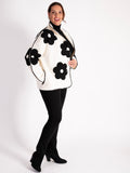 Wool Mix Jacket with Contrast Applique Flowers and Piping Off White